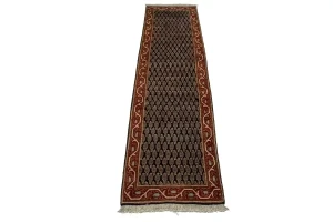 Vintage Dark Navy Floral 3X11 Tabriz Persian Runner Rug