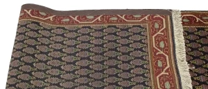 Vintage Dark Navy Floral 3X11 Tabriz Persian Runner Rug