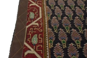 Vintage Dark Navy Floral 3X11 Tabriz Persian Runner Rug