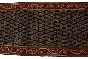 Vintage Dark Navy Floral 3X11 Tabriz Persian Runner Rug