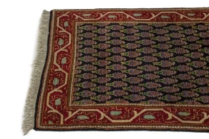 Vintage Dark Navy Floral 3X11 Tabriz Persian Runner Rug