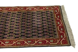 Vintage Dark Navy Floral 3X11 Tabriz Persian Runner Rug