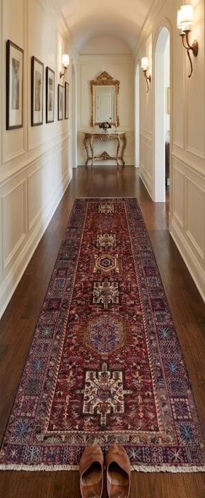 Vintage Red Geometric 5X13 Karajeh Persian Runner Rug