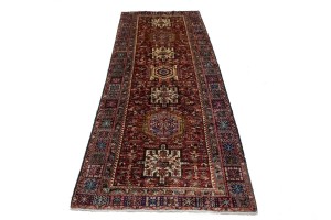 Vintage Red Geometric 5X13 Karajeh Persian Runner  Rug