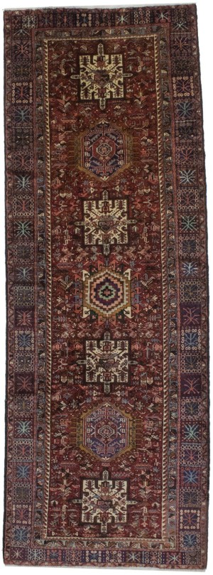 Vintage Red Geometric 5X13 Karajeh Persian Runner  Rug