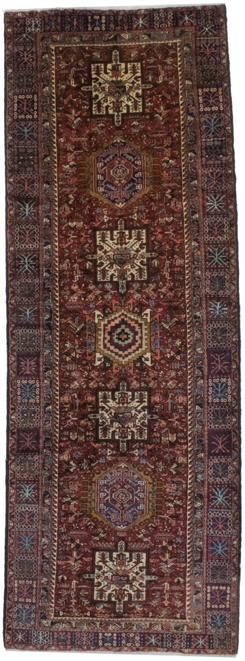 Vintage Red Geometric 5X13 Karajeh Persian Runner  Rug