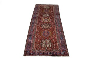 Vintage Red Geometric 5X13 Karajeh Persian Runner  Rug