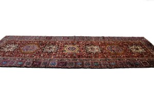 Vintage Red Geometric 5X13 Karajeh Persian Runner  Rug