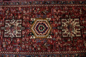 Vintage Red Geometric 5X13 Karajeh Persian Runner  Rug