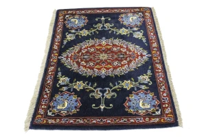 Vintage Navy Blue Classic 2'5X3'0 Kashan Persian Rug