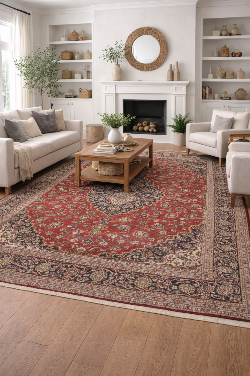 Vintage Red Traditional 8X12 Kashan Persian Rug