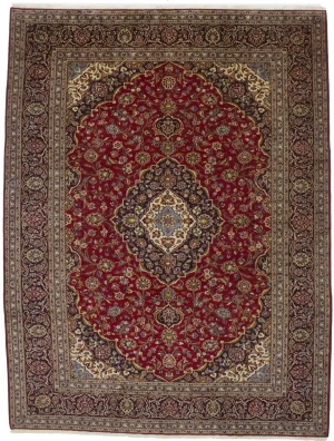 Vintage Red Traditional 10X13 Kashan  Persian Rug