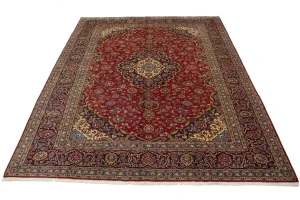 Vintage Red Traditional 10X13 Kashan  Persian Rug