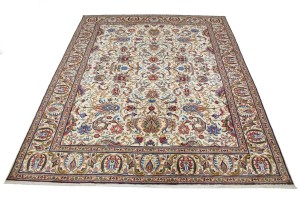 Vintage Cream Floral Classic 10X13 Tabriz Persian Rug