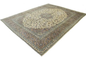 Vintage Cream Beige Traditional 10X13 Kashan Persian Rug