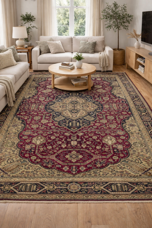 Vintage Red Traditional Pictorial 10X13 Tabriz Persian Rug