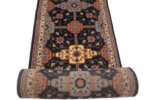 Vintage Dark Purple-navy Floral 3X33 Tabriz Persian Runner Rug