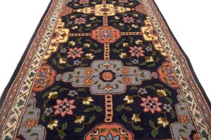 Vintage Dark Purple-navy Floral 3X33 Tabriz Persian Runner Rug