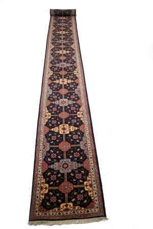 Vintage Dark Purple-navy Floral 3X33 Tabriz Persian Runner Rug