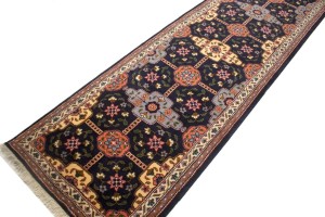 Vintage Dark Purple-navy Floral 3X33 Tabriz Persian Runner Rug