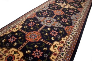 Vintage Dark Purple-navy Floral 3X33 Tabriz Persian Runner Rug