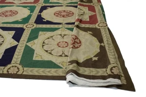 Multicolored Flat-Weave 11X31 Aubusson Chinese Rug