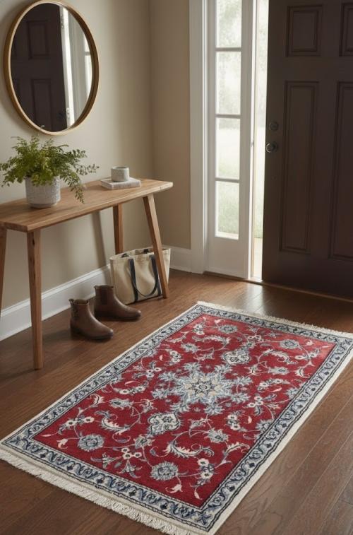 Vintage Red Floral 3X5 Nain Persian Rug