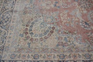 Muted Distressed Floral Antique 10X13 Kerman Persian Rug