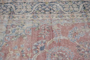 Muted Distressed Floral Antique 10X13 Kerman Persian Rug