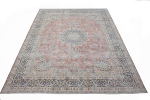 Muted Distressed Floral Antique 10X13 Kerman Persian Rug