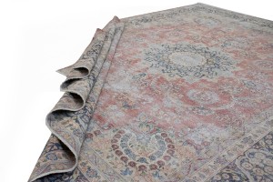 Muted Distressed Floral Antique 10X13 Kerman Persian Rug