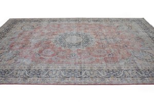 Muted Distressed Floral Antique 10X13 Kerman Persian Rug