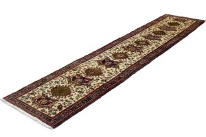 Vintage Beige Geometric 3X13 Karajeh Persian Runner Rug