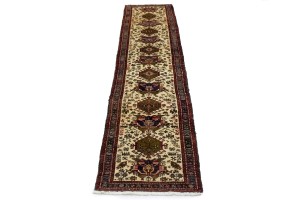 Vintage Beige Geometric 3X13 Karajeh Persian Runner Rug