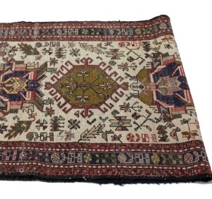 Vintage Beige Geometric 3X13 Karajeh Persian Runner Rug