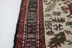 Vintage Beige Geometric 3X13 Karajeh Persian Runner Rug