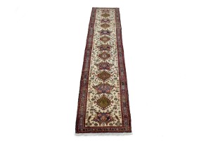 Vintage Beige Geometric 3X13 Karajeh Persian Runner Rug