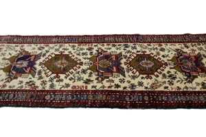 Vintage Beige Geometric 3X13 Karajeh Persian Runner Rug