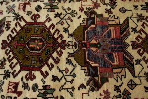 Vintage Beige Geometric 3X13 Karajeh Persian Runner Rug