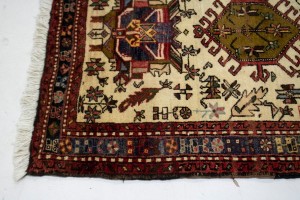 Vintage Beige Geometric 3X13 Karajeh Persian Runner Rug
