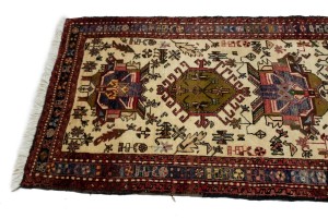 Vintage Beige Geometric 3X13 Karajeh Persian Runner Rug
