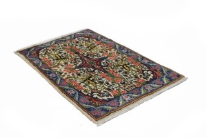 Cream Floral Pictorial 2'6X4 Bidjar Halvaei Persian Rug