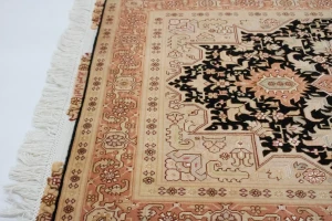 Black Traditional 3X6 Floral Tabriz Persian Oriental Rug