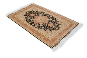 Black Traditional 3X6 Floral Tabriz Persian Oriental Rug