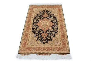Black Traditional 3X6 Floral Tabriz Persian Oriental Rug