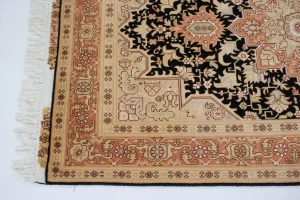 Black Traditional 3X6 Floral Tabriz Persian Oriental Rug