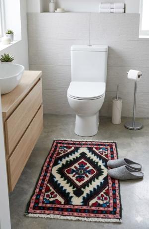 Cream & Pink Tribal 1X2 Hamedan Persian Rug