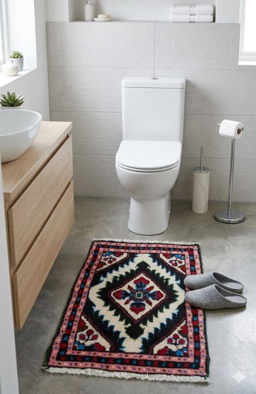 Cream & Pink Tribal 1X2 Hamedan Persian Rug