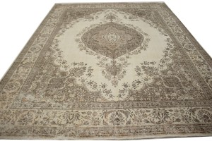 Traditional Floral Distressed 10X13 Muted Tabriz Persian Rug