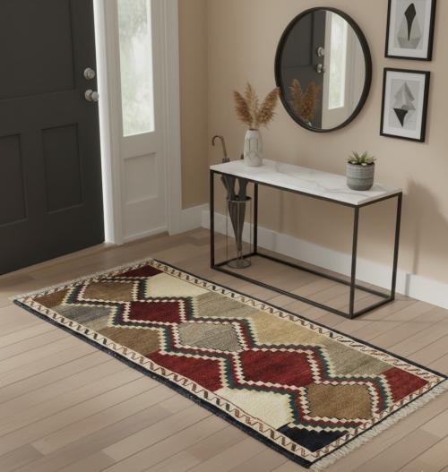 Vintage Multicolored Tribal Geometric 2X5 Gabbeh Persian Rug